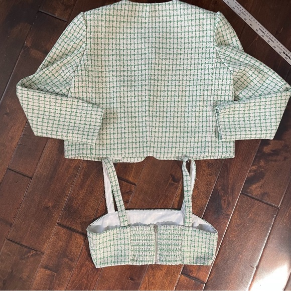 WAYF Tweed Cropped Blazer + Bralette Set Green and Cream Size Small - Picture 12 of 15